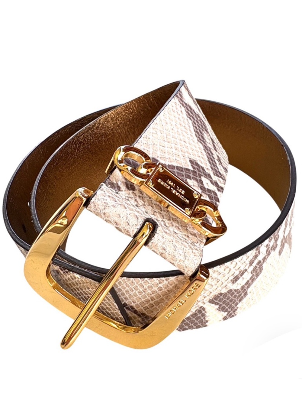NWT Michael Kors Leather Snake Embossed Belt Gold Logo Buckle Size Small